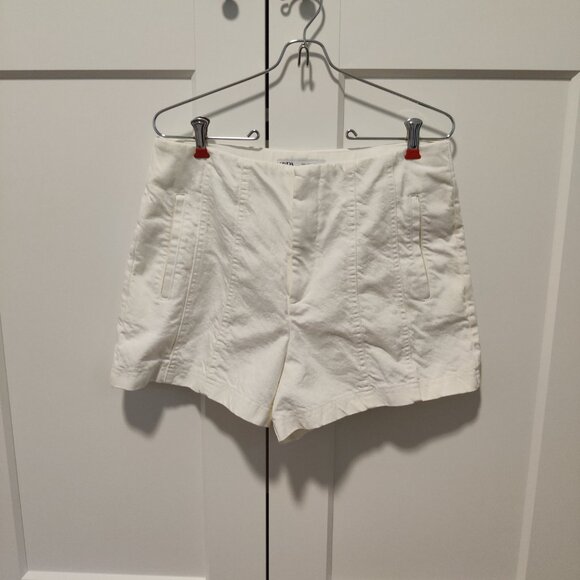 ZARA 100% Cotton Denim High Waist Shorts with Topstitching Fits Medium - Picture 3 of 8